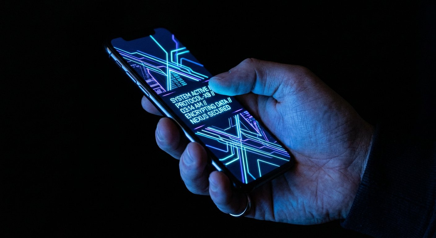 A close-up of a person holding a glowing smartphone screen in a dark setting, displaying abstract glowing lines and illuminated text. Photo: Pexels.